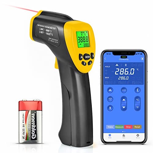 Digital Bluetooth Infrarot Thermometer(-58°F-1022°F),Berührungsloses Laser Temperaturmessgerät,12:1 Sofort-Lesen IR Infrarot Temperaturmesser für Kochen/Ofen/Industrie(INFURIDER YF-980D-APP) von INFURIDER