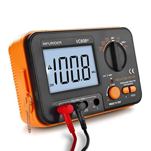 Digitaler Isolationswiderstandstester, Megohmmeter Ohmmeter YF-VC60B+, Spannungsprüfer 250/500/1000 V, Megohmmeter mit hintergrundbeleuchtetem LCD-Display, Datenspeicherung von INFURIDER