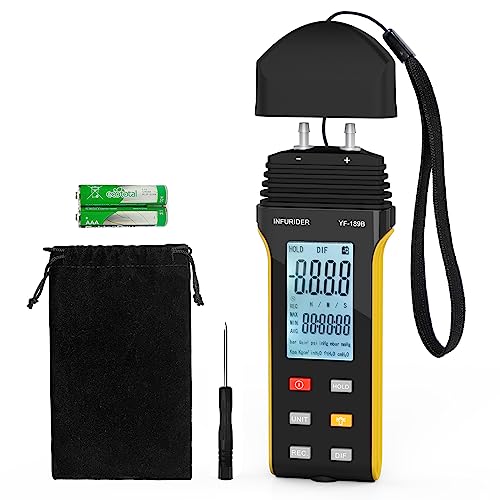 Handheld Differenzdruckmanometer, Manometer-Gasdruckmessgerät mit 11 wählbare Einheiten, INFURIDER YF-189B Gasdruckmessgerät for HVAC Measure mit Datenhaltefunktion von INFURIDER