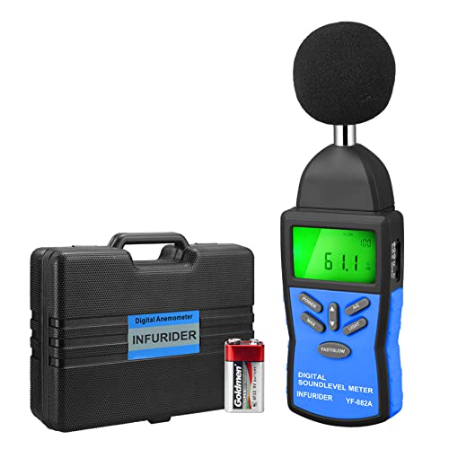 INFURIDER Digital Schallpegelmessgerät,30-130dB(A/C) Handheld Sound Level Meter Dezibelmeter Schallpegelmessgerät mit Max DataHold Hintergrundbeleuchtung und schneller/langsamer Modus von INFURIDER