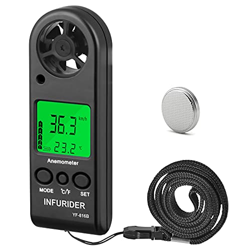 INFURIDER Windmesser,Digital Anemometer Handheld Windmessgerät Wind Speed Meter Gauge Air Flow Geschwindigkeit für Windgeschwindigkeitsmesser Lufttemperatur mit Hintergrundbeleuchtung Chill MAX AVG von INFURIDER