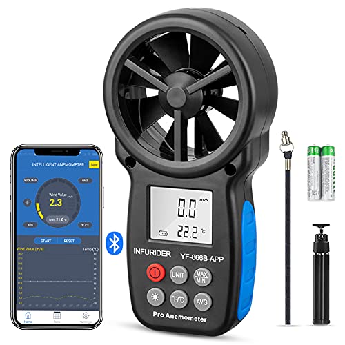 INFURIDER Windmesser Windmessgerät YF-866B-APP Bluetooth Digital Anemometer Air Flow Geschwindigkeit Messen Thermometer mit Hintergrundbeleuchtung von INFURIDER