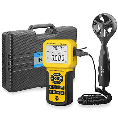 INFURIDER YF-846A Digitales Anemometer, 0,3~45 m/s Windgeschwindigkeitsmessgerät, misst Windgeschwindigkeit, Windfluss, Temperatur, CFM, CMM, HVAC Luftgeschwindigkeit von INFURIDER