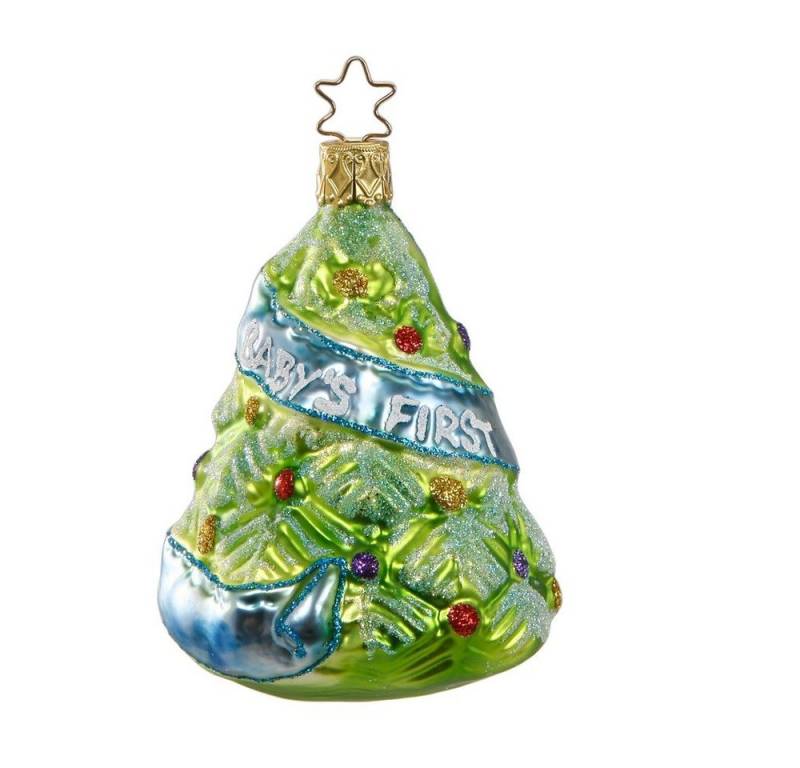 INGE-GLAS® Christbaumschmuck, Christbaumschmuck Glas Babys erstes Weihnachten 9cm blau 1 Stück von INGE-GLAS®