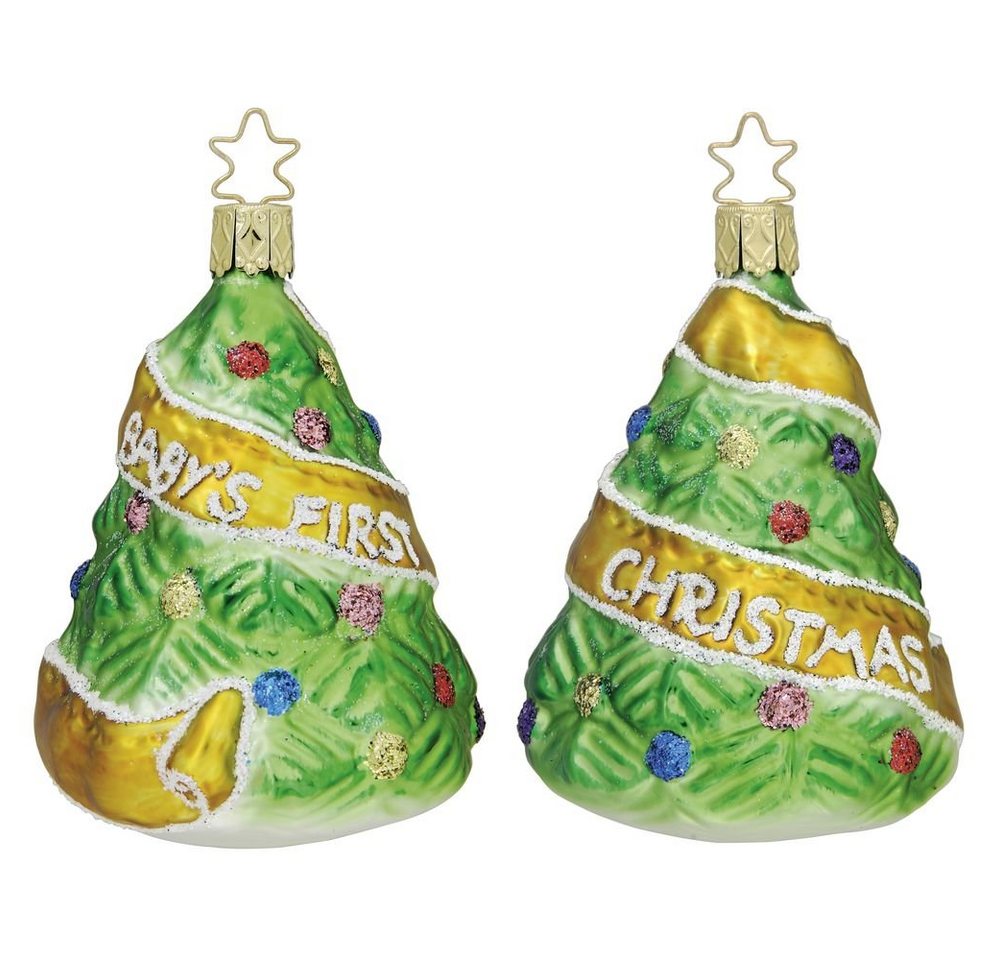 INGE-GLAS® Christbaumschmuck, Christbaumschmuck Glas Babys erstes Weihnachten 9cm gold grün 1 Stück von INGE-GLAS®