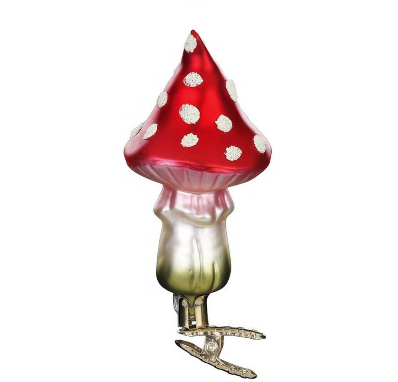 INGE-GLAS® Christbaumschmuck, Christbaumschmuck Glas Fliegenpilz auf Clip 11cm Rot Weiß von INGE-GLAS®