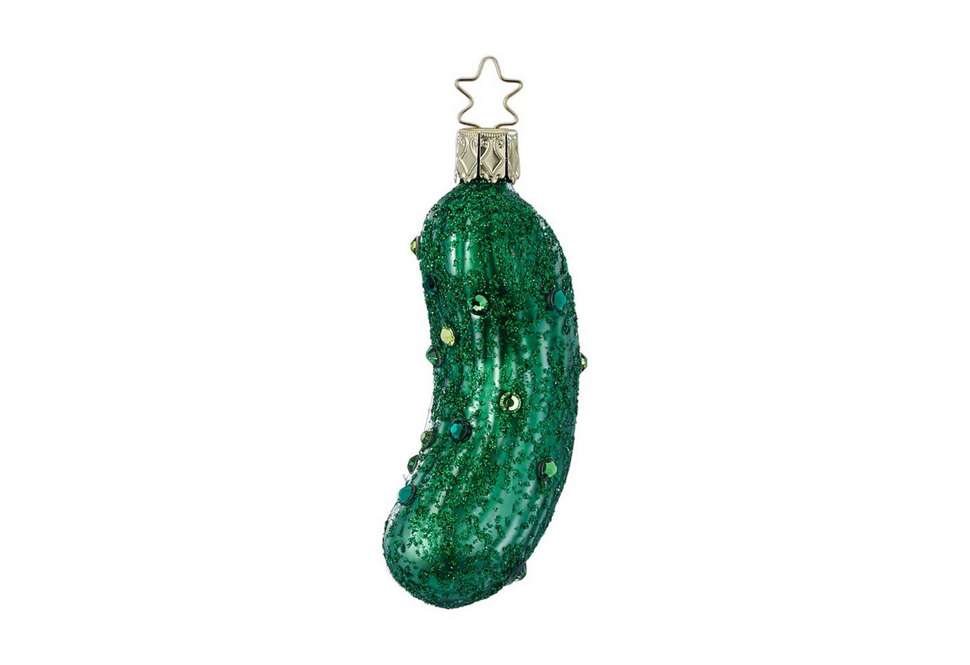 INGE-GLAS® Christbaumschmuck, Christbaumschmuck Glas Gurkenfigur 9cm mit Strass Grün von INGE-GLAS®