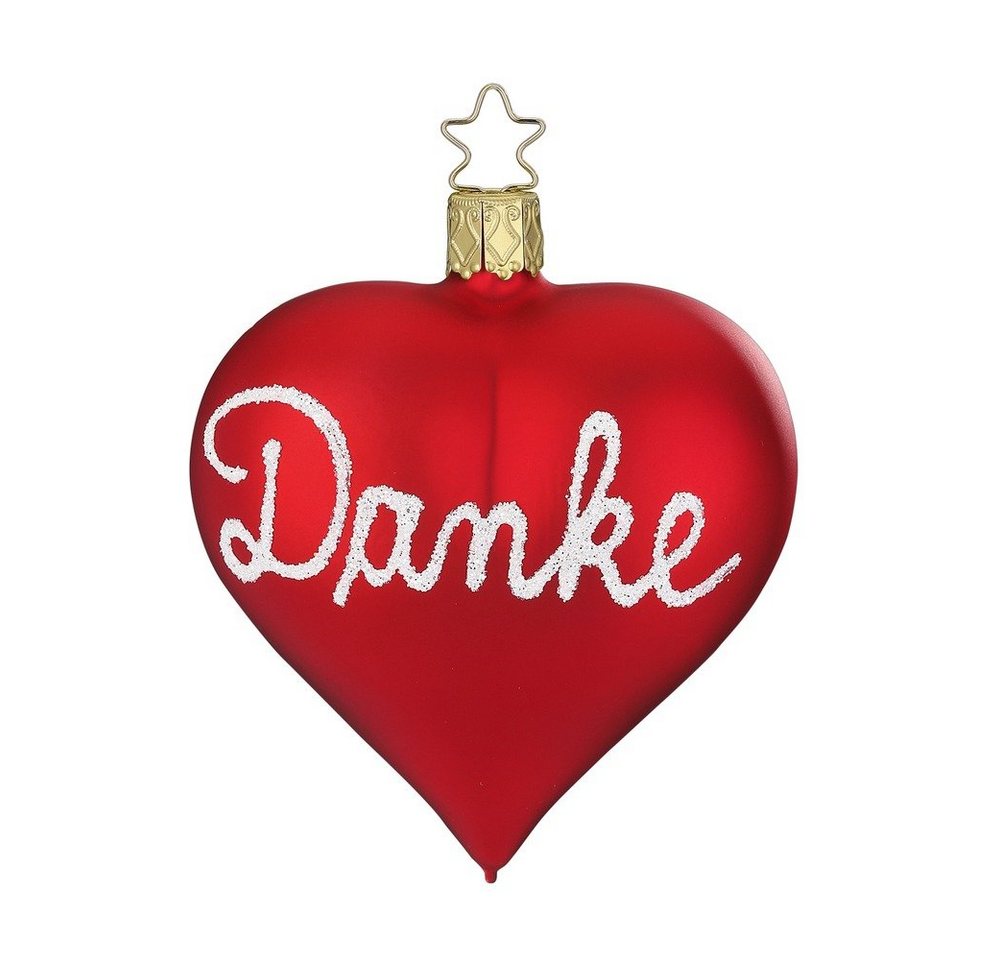 INGE-GLAS® Christbaumschmuck, Christbaumschmuck Glas Herz Danke 9cm rot 1 Stück von INGE-GLAS®