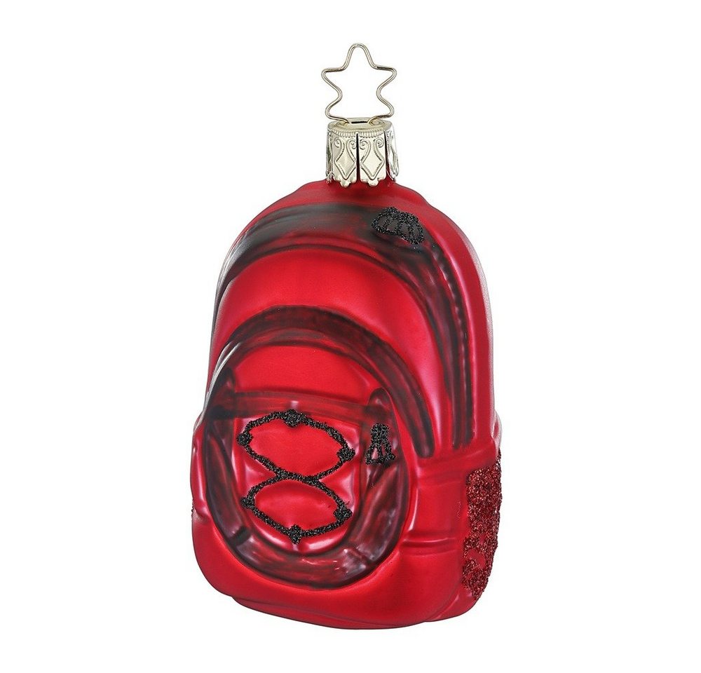 INGE-GLAS® Christbaumschmuck, Christbaumschmuck Glas Rucksack 8,5cm Rot / Schwarz von INGE-GLAS®