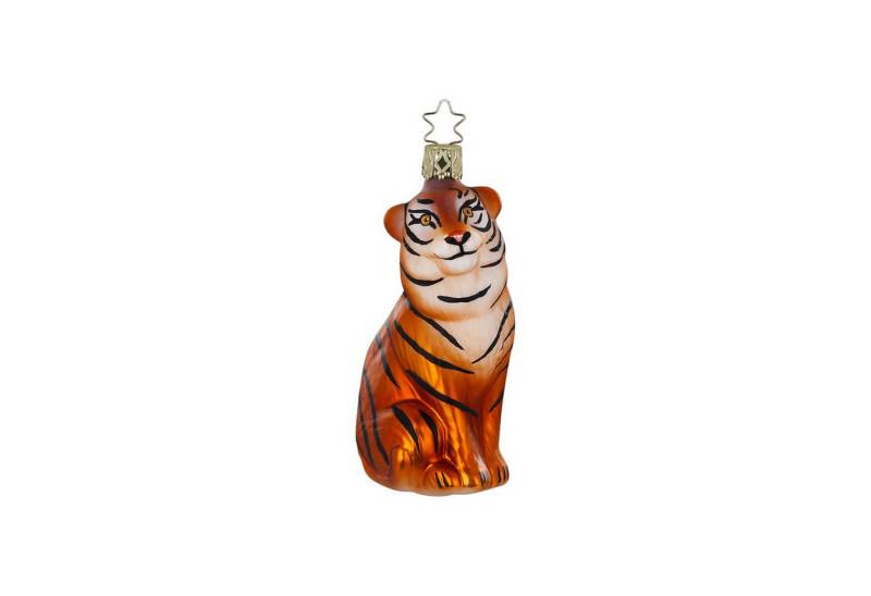 INGE-GLAS® Christbaumschmuck, Christbaumschmuck Glas Tigerfigur sitzend 10,5cm Streifen Orange Braun von INGE-GLAS®