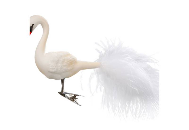 INGE-GLAS® Christbaumschmuck, Christbaumschmuck Glas Vogel Schwan mit Federn auf Clip 10cm Weiß von INGE-GLAS®
