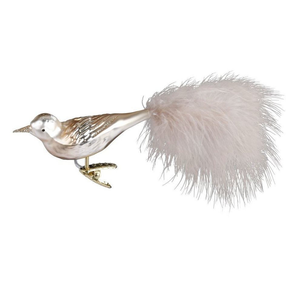 INGE-GLAS® Christbaumschmuck, Christbaumschmuck Glas Vogel mit Federn auf Clip 11cm Beige von INGE-GLAS®