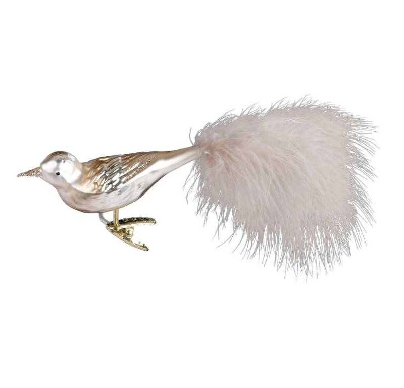 INGE-GLAS® Christbaumschmuck, Christbaumschmuck Glas Vogel mit Federn auf Clip 11cm Beige von INGE-GLAS®