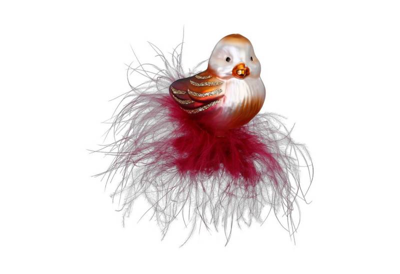 INGE-GLAS® Christbaumschmuck, Christbaumschmuck Glas Vogel mit Glitzerflügeln auf Clip 7cm Orange von INGE-GLAS®