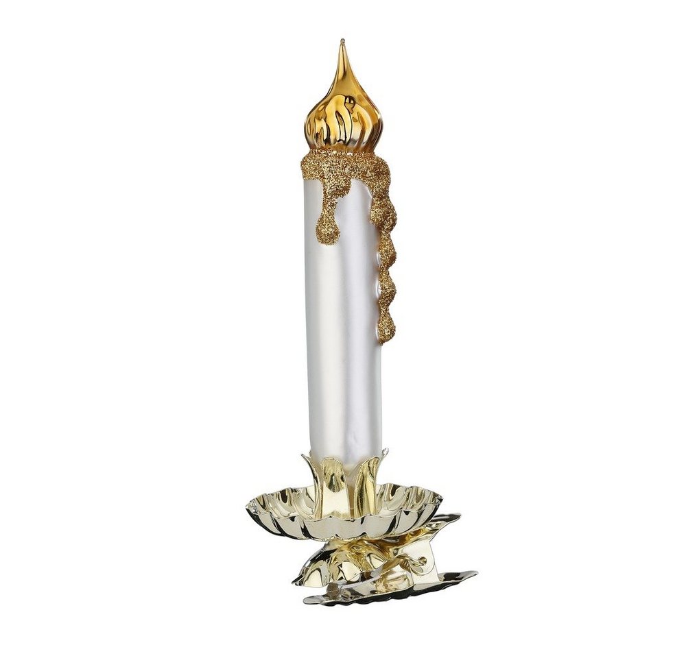 INGE-GLAS® Christbaumschmuck, Christbaumschmuck Glas Weihnachtsbaumkerze auf Clip 11cm Weiß Gold von INGE-GLAS®