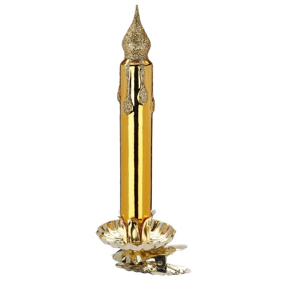 INGE-GLAS® Christbaumschmuck, Christbaumschmuck Glas Weihnachtsbaumkerze auf Clip 13cm Gold von INGE-GLAS®