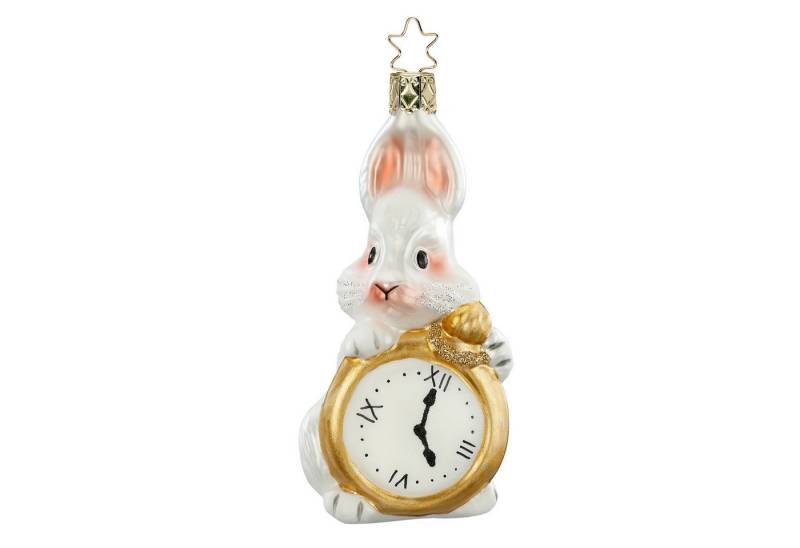 INGE-GLAS® Christbaumschmuck, Christbaumschmuck Hase mit Uhr Glas 11.5cm weiß / rosa, 1 Stück von INGE-GLAS®