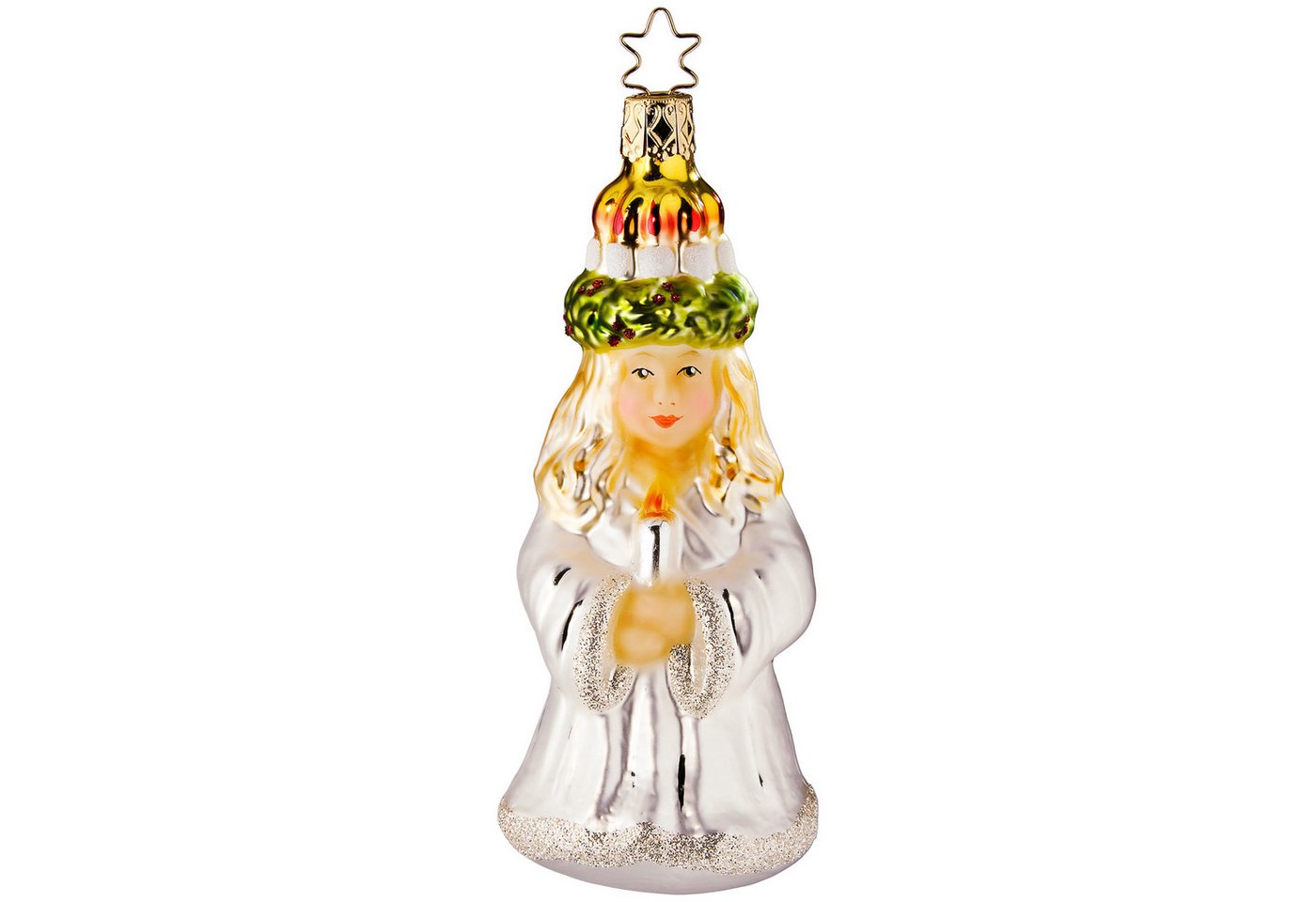 INGE-GLAS® Christbaumschmuck, Christbaumschmuck Lichtbringerin mit Kerzen Glas 13cm weiß, 1 Stück von INGE-GLAS®