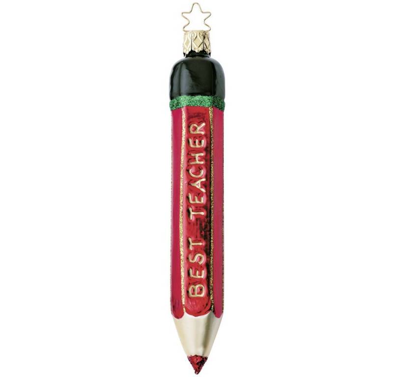 INGE-GLAS® Christbaumschmuck, Christbaumschmuck Rotstift Best Teacher 15cm Glas Figur Rot von INGE-GLAS®