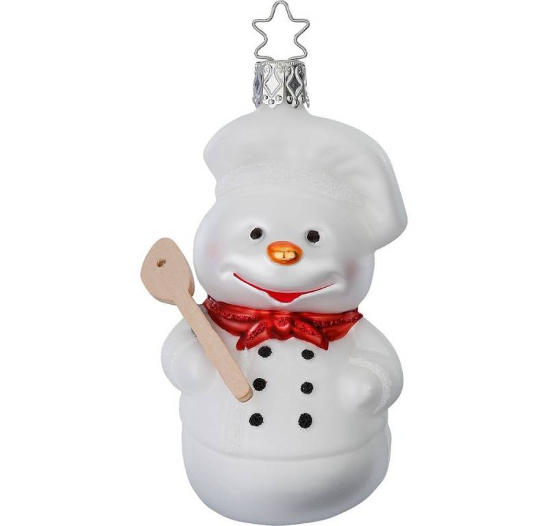 INGE-GLAS® Christbaumschmuck, Christbaumschmuck Schneemann mit Kochlöffel 10,5cm Glas Figur Weiß von INGE-GLAS®