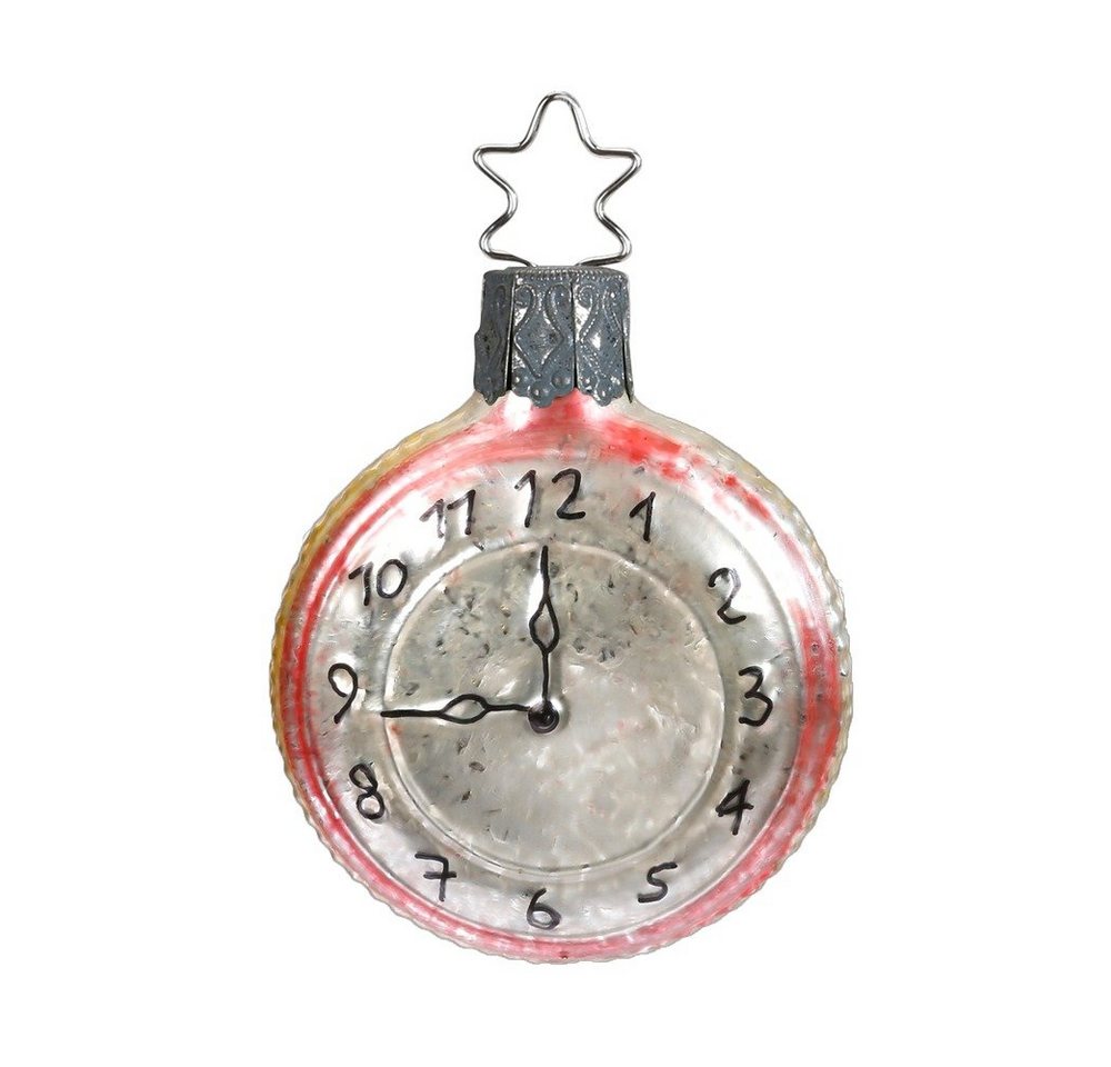 INGE-GLAS® Christbaumschmuck, Christbaumschmuck kleine Retro Taschenuhr Glas 5.5cm bunt, 1 Stück von INGE-GLAS®