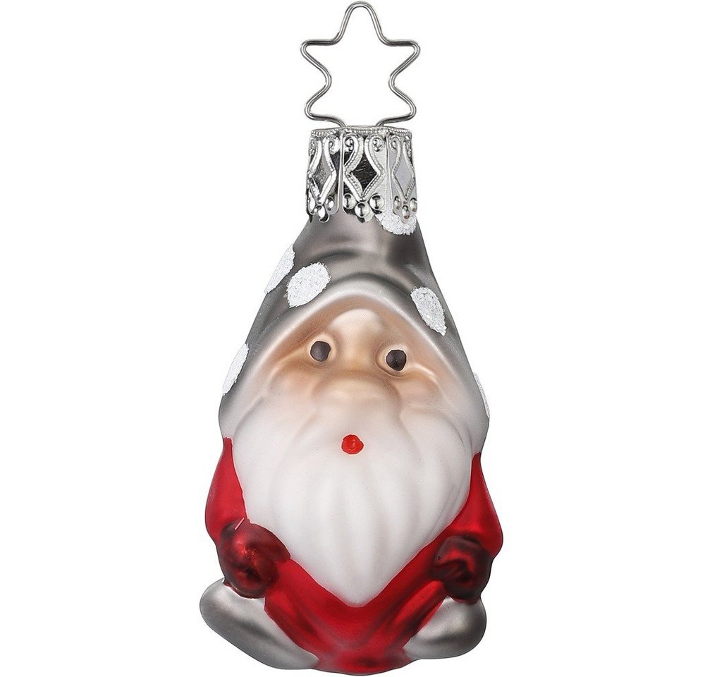 INGE-GLAS® Christbaumschmuck, Christbaumschmuck kleiner Wichtel Glas 6cm rot / grau, 1 Stück von INGE-GLAS®