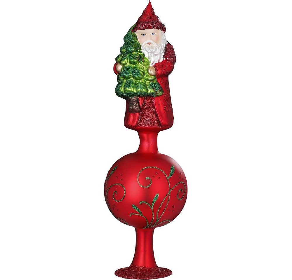 INGE-GLAS® Christbaumschmuck, Christbaumspitze Glas Weihnachtsmann mit Tannenbaum 25,5cm Rot matt von INGE-GLAS®
