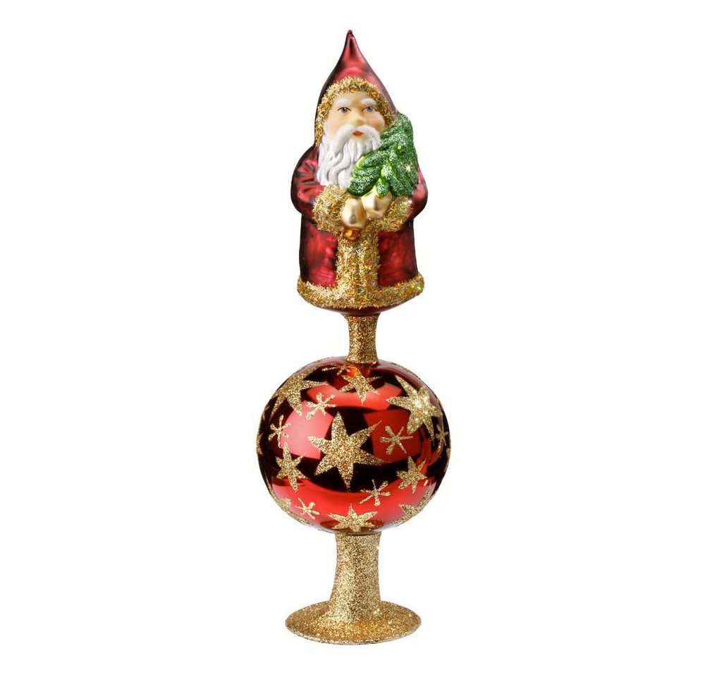 INGE-GLAS® Christbaumschmuck, Christbaumspitze Glas Weihnachtsmann und Sterne Muster 28cm Rot glanz von INGE-GLAS®