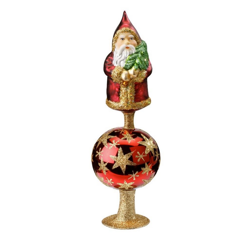 INGE-GLAS® Christbaumspitze, Christbaumspitze Glas Weihnachtsmann und Sterne Muster 28cm Rot glanz von INGE-GLAS®