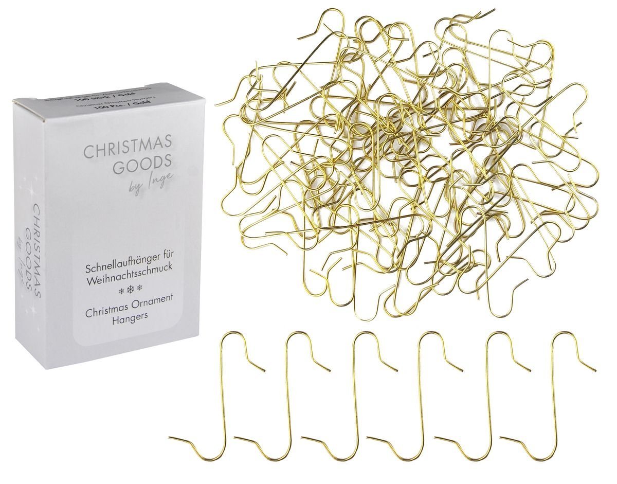 INGE-GLAS® Christbaumschmuck 100 Kugelaufhänger Gold S - Haken Weihnachtskugelhaken, Christbaumkugelhaken Aufhänger von INGE-GLAS®