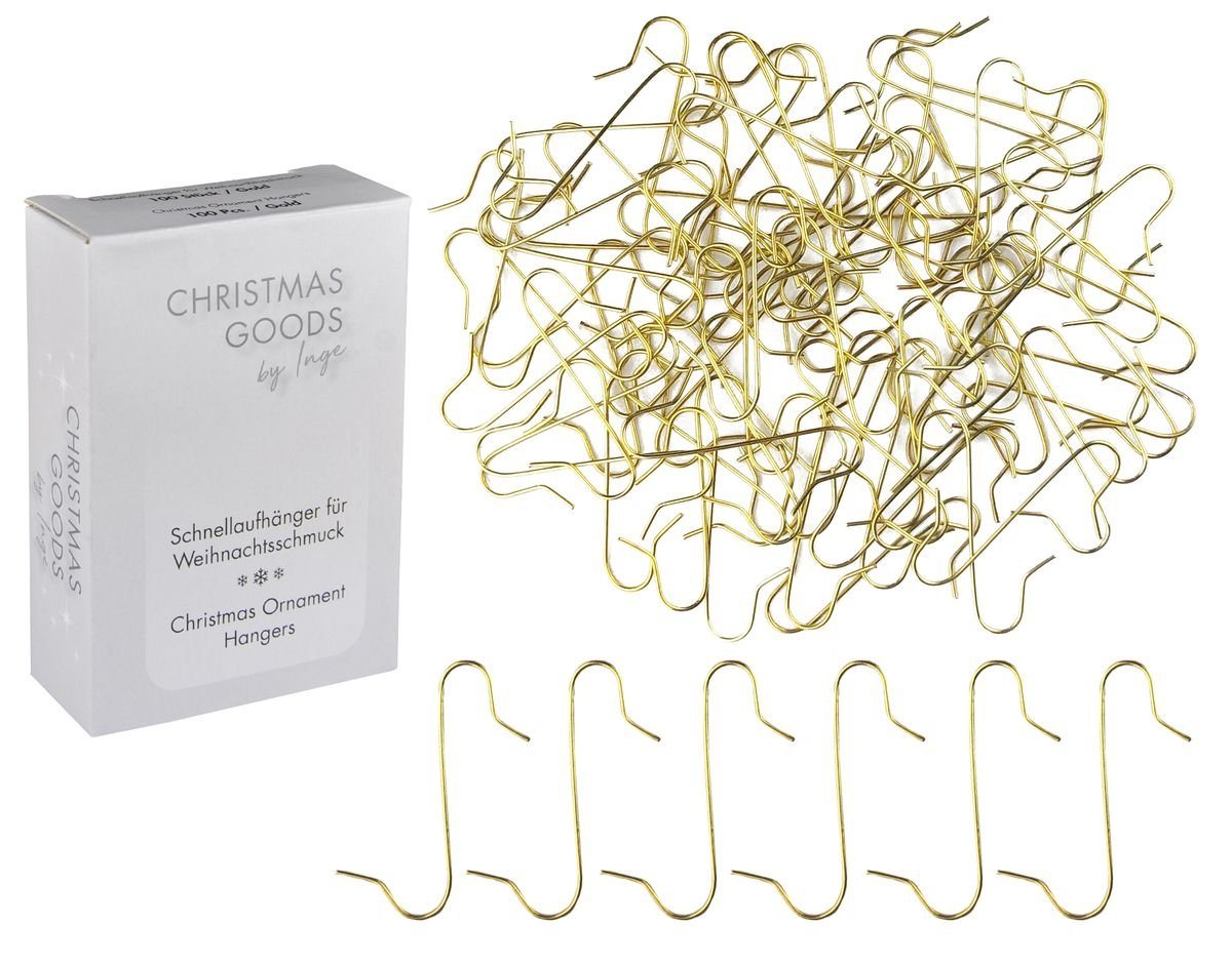 INGE-GLAS® Christbaumschmuck 100 Kugelaufhänger Gold S - Haken Weihnachtskugelhaken, Christbaumkugelhaken Aufhänger von INGE-GLAS®