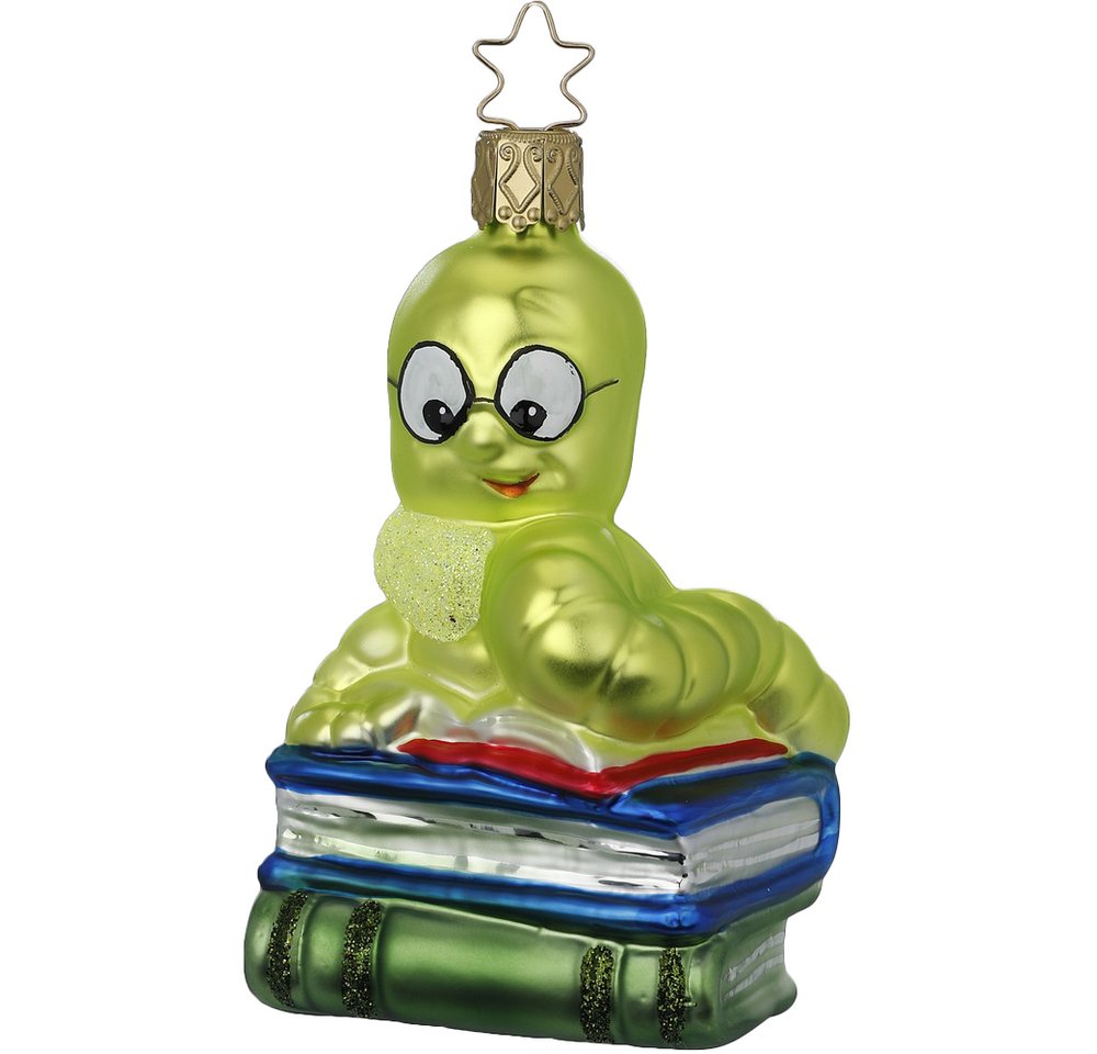 INGE-GLAS® Christbaumschmuck Bücherwurm 10cm (1-tlg), mundgeblasen, handbemalt von INGE-GLAS®