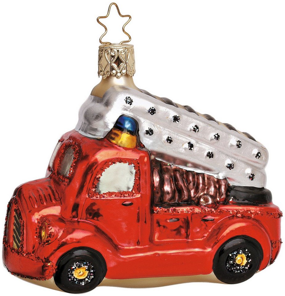 INGE-GLAS® Christbaumschmuck Christbaumschmuck Feuerwehrauto Glas 8 cm rot von INGE-GLAS®