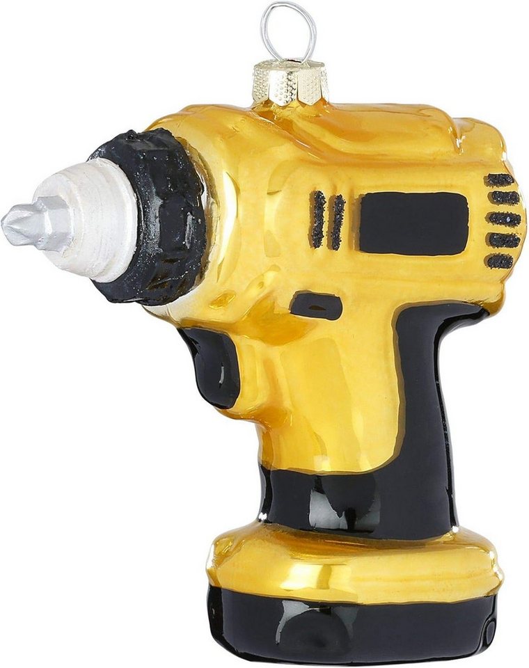 INGE-GLAS® Christbaumschmuck Christbaumschmuck Glas Akkuschrauber Bohrer 10 cm gelb von INGE-GLAS®