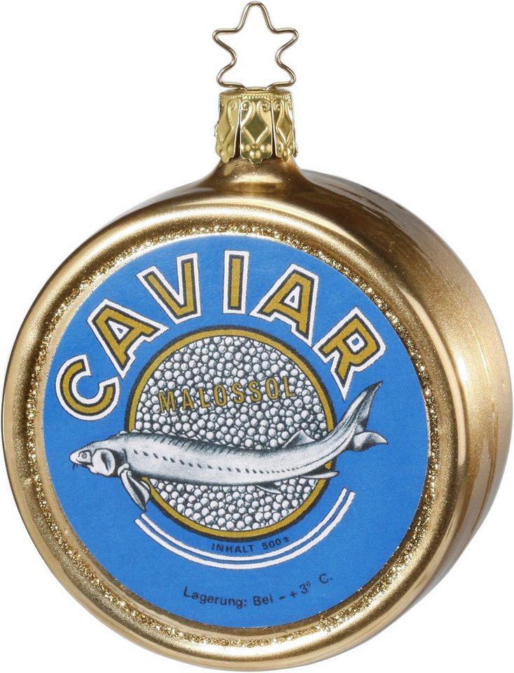 INGE-GLAS® Christbaumschmuck Christbaumschmuck Glas Kaviar Dose 8,5 cm blau/gold von INGE-GLAS®