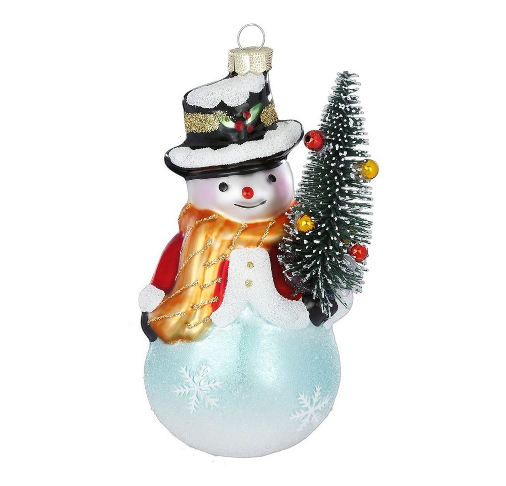 INGE-GLAS® Christbaumschmuck Christbaumschmuck Glas Schneemann mit Baum 13 cm bunt von INGE-GLAS®