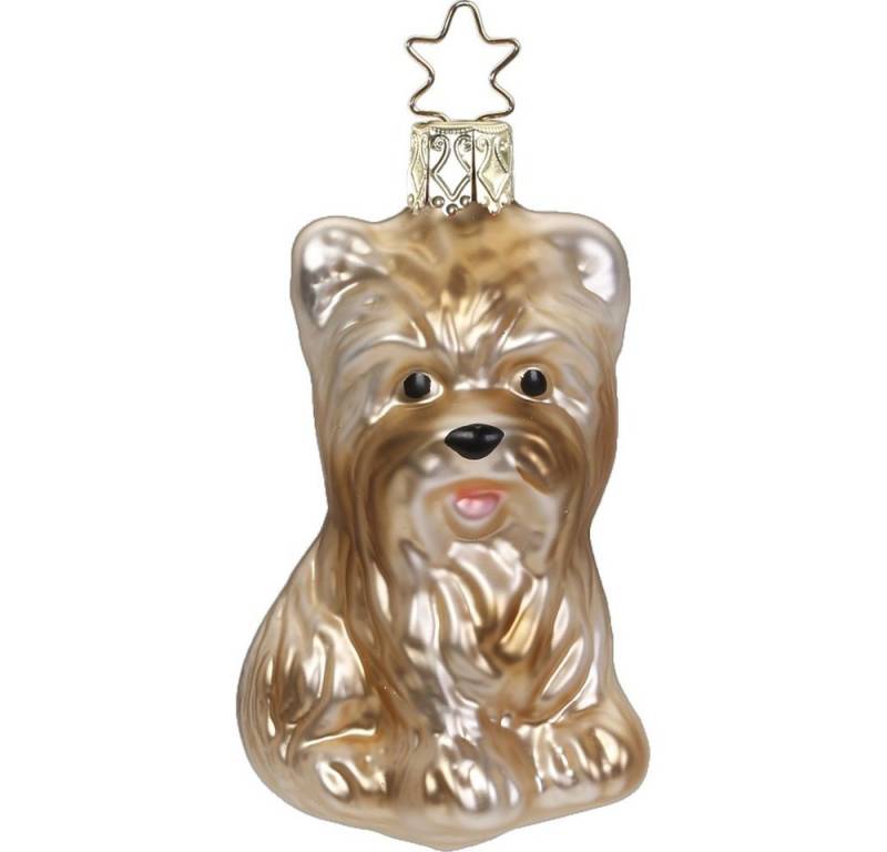 INGE-GLAS® Christbaumschmuck Christbaumschmuck Hund Yorkshire Terrier Glas 7,5 cm braun von INGE-GLAS®