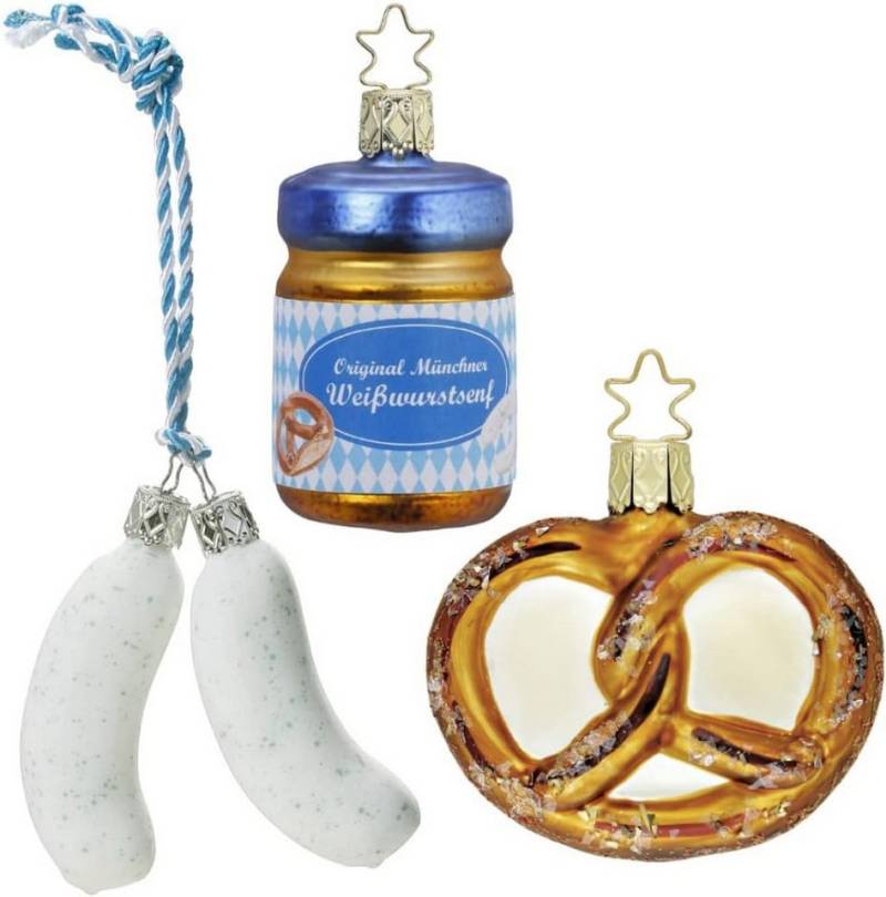 INGE-GLAS® Christbaumschmuck Christbaumschmuck Set Weißwurst, Senf, Brezel Glas 7,5 cm von INGE-GLAS®