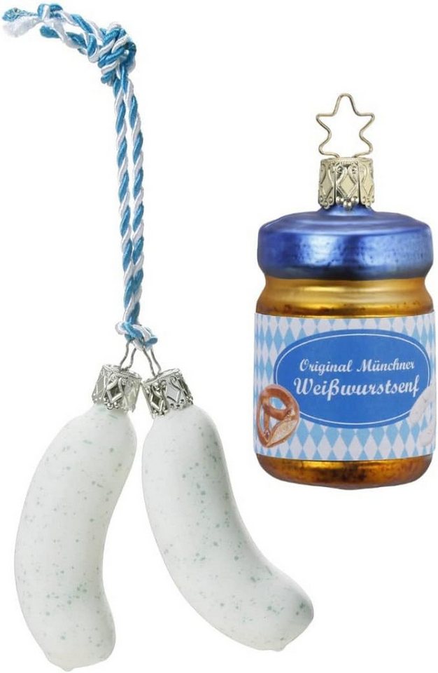 INGE-GLAS® Christbaumschmuck Christbaumschmuck Set Weißwurst und Senf Glas 7,5 cm von INGE-GLAS®