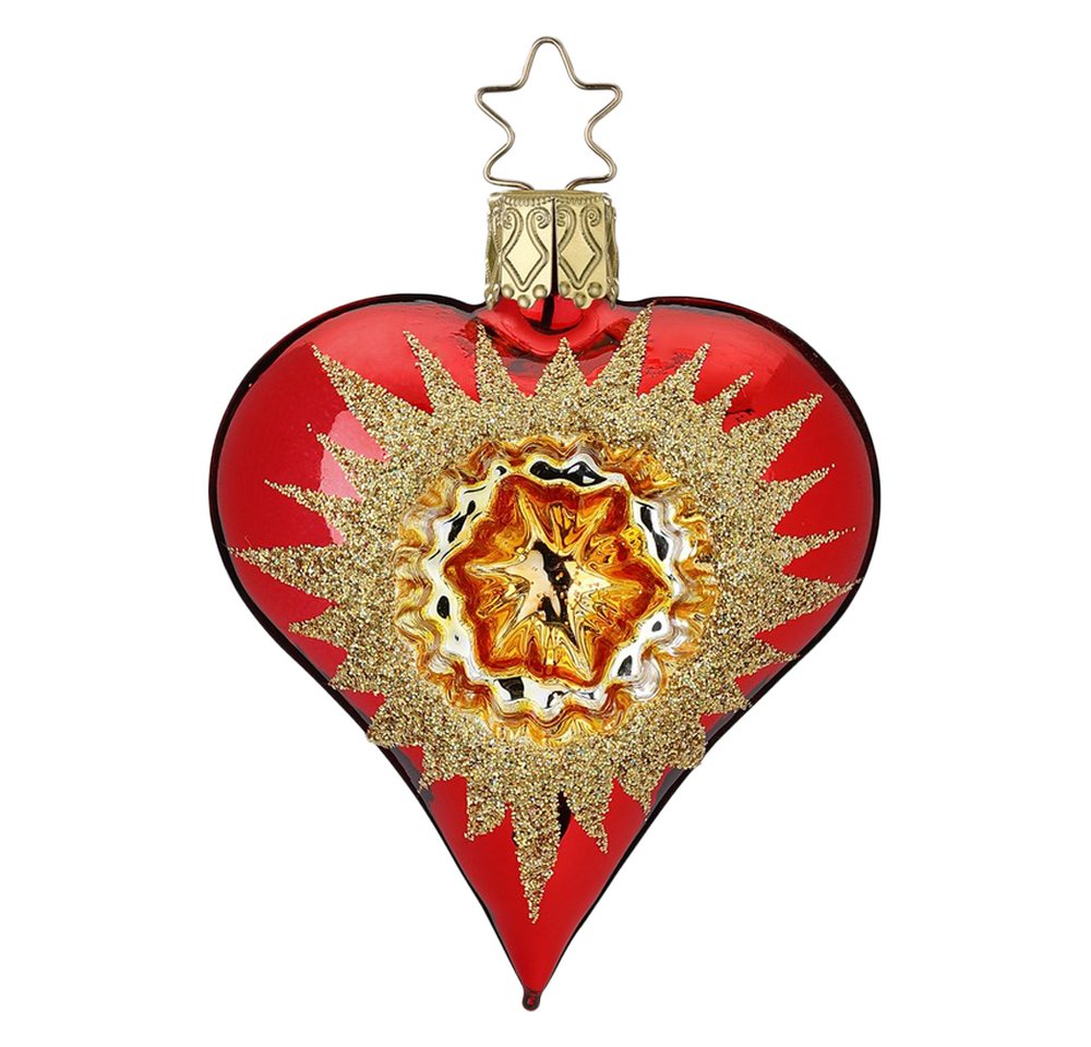INGE-GLAS® Christbaumschmuck Herz, Reflexherz rot (1-tlg), mundgeblasen, handbemalt von INGE-GLAS®