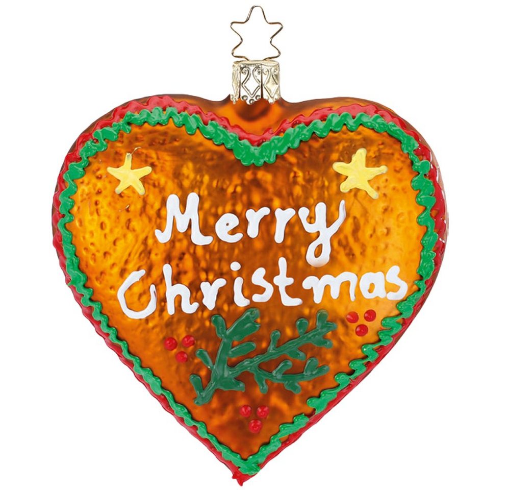 INGE-GLAS® Christbaumschmuck Merry Christmas, Lebkuchenherz (1-tlg), mundgeblasen, handbemalt von INGE-GLAS®