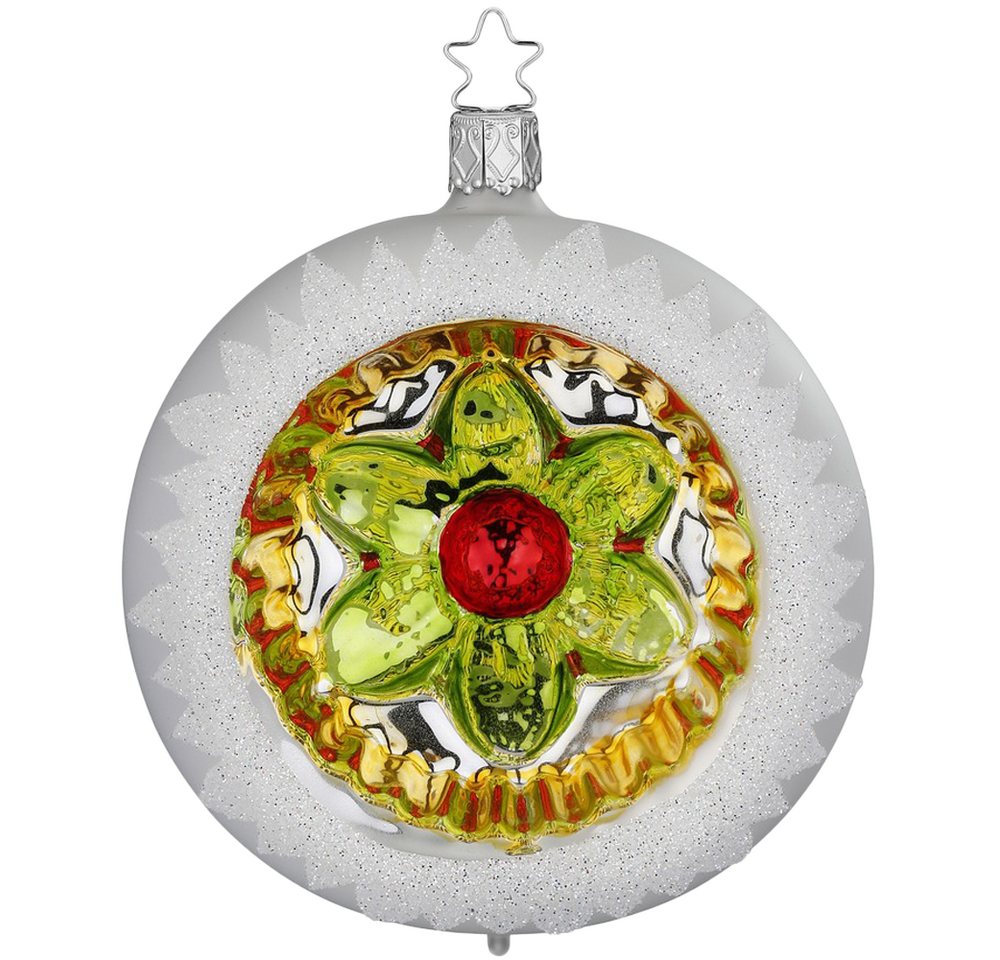 INGE-GLAS® Christbaumschmuck Reflexkugel Ornament Ø10cm silber (1-tlg), mundgeblasen, handbemalt von INGE-GLAS®