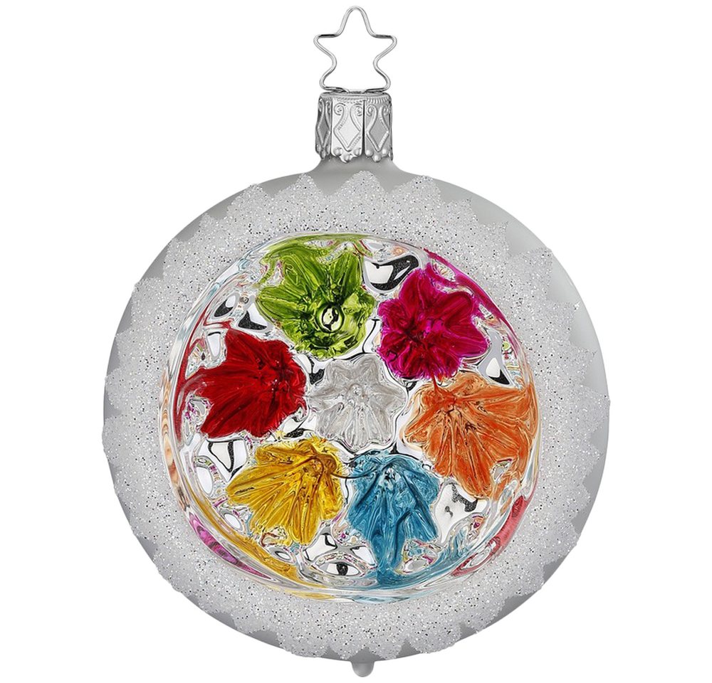 INGE-GLAS® Christbaumschmuck Reflexkugel Ornament Ø8cm silber (1-tlg), mundgeblasen, handbemalt von INGE-GLAS®