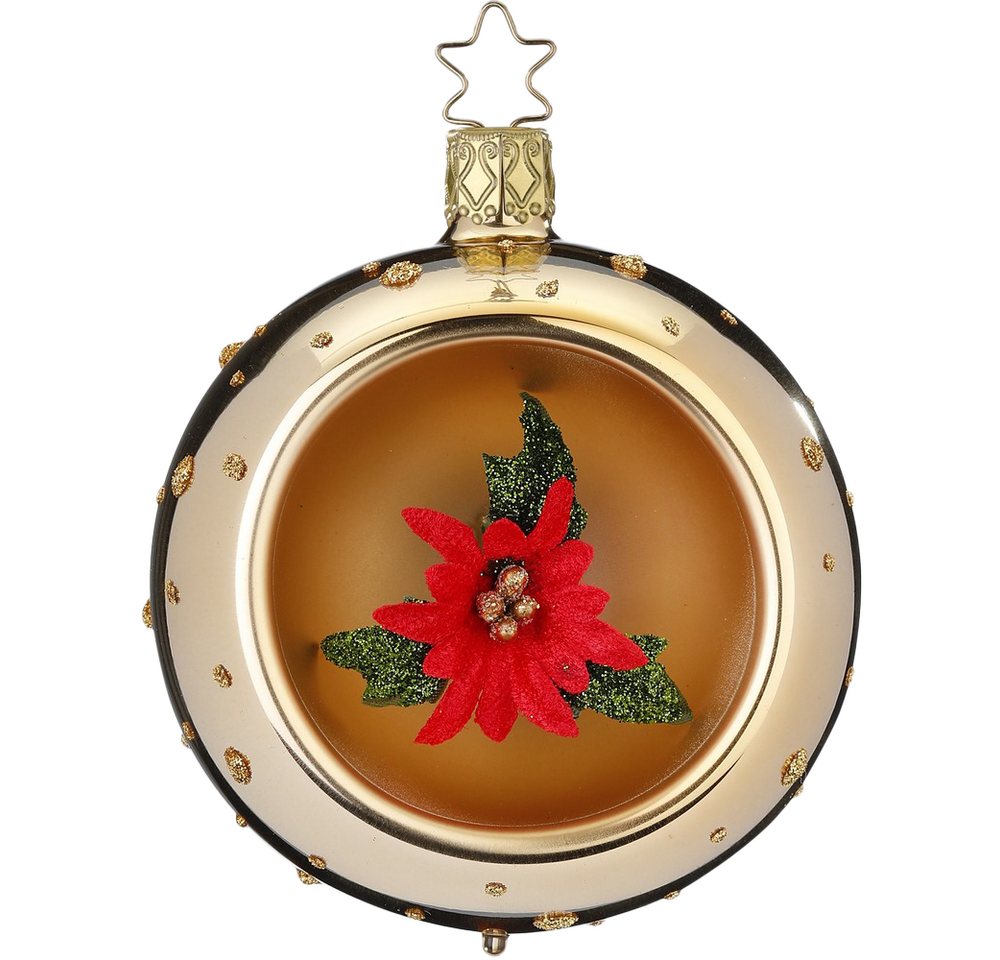 INGE-GLAS® Christbaumschmuck Reflexkugel Weihnachtstern Ø8cm brokatgold (1-tlg), mundgeblasen, handbemalt von INGE-GLAS®