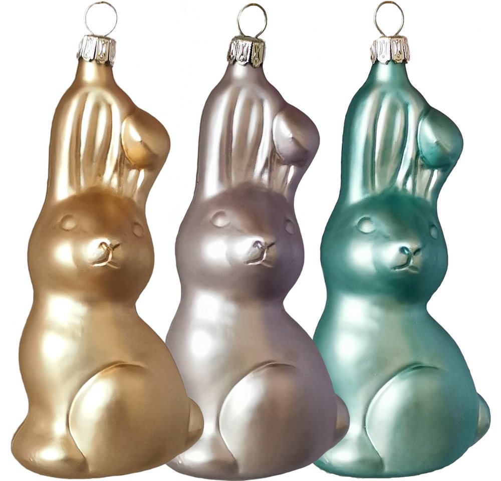 INGE-GLAS® Christbaumschmuck edler Hase 3er Set, bunt 13cm (3-tlg), mundgeblasen, handbemalt von INGE-GLAS®