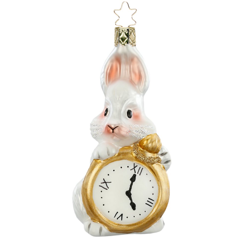 INGE-GLAS® Christbaumschmuck verspäteter Hase 11,5cm crazy tea party (1-tlg), mundgeblasen, handbemalt von INGE-GLAS®