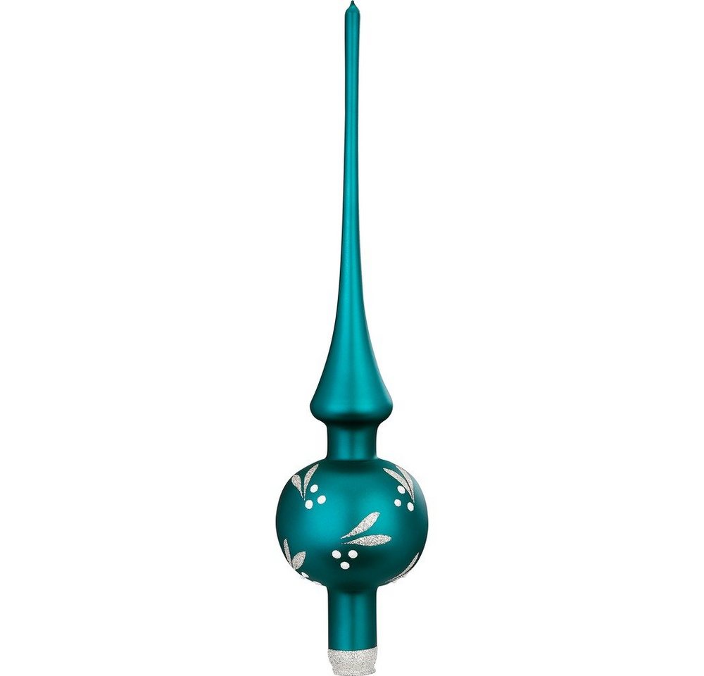 INGE-GLAS® Christbaumspitze, Christbaumspitze Glas Schneebeeren Motiv 30cm blaugrün / petrol von INGE-GLAS®
