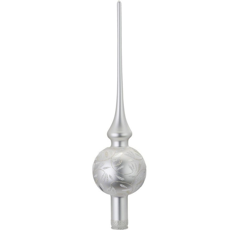 INGE-GLAS® Christbaumspitze, Christbaumspitze mit Ornamenten Glas 30cm weiß, 1 Stück von INGE-GLAS®