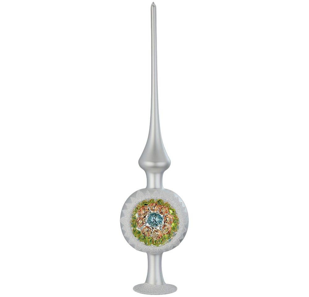 INGE-GLAS® Christbaumspitze Ornament Reflexspitze, weiss matt Ø8cm x 33cm (1-tlg), mundgeblasen, handbemalt von INGE-GLAS®