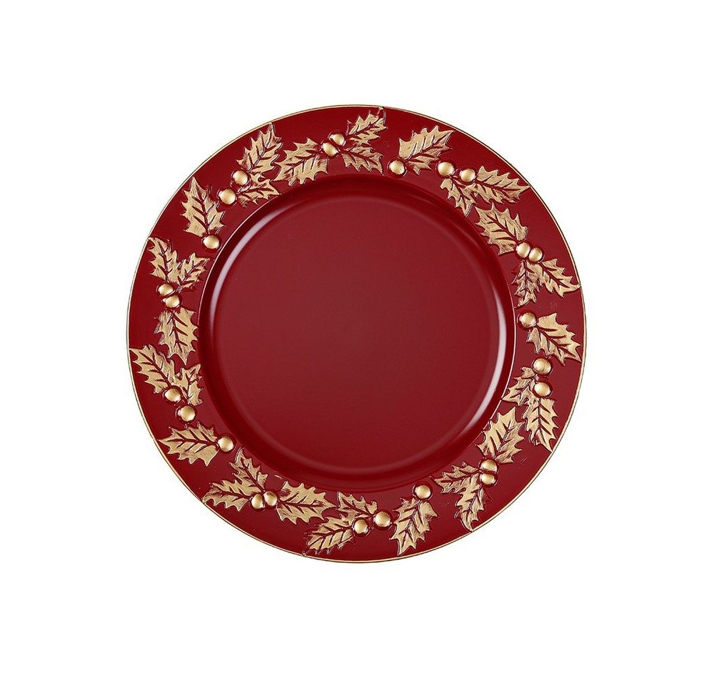 INGE-GLAS® Dekoteller, Dekoteller Kunststoff Ilex Ornamente 33cm Rot Gold von INGE-GLAS®